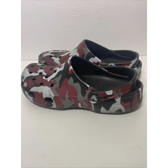 Crocs Unisex Red Black Grey Camo Shoes/Slip ons Size M-9 W-11 Preowned - Picture 5 of 6